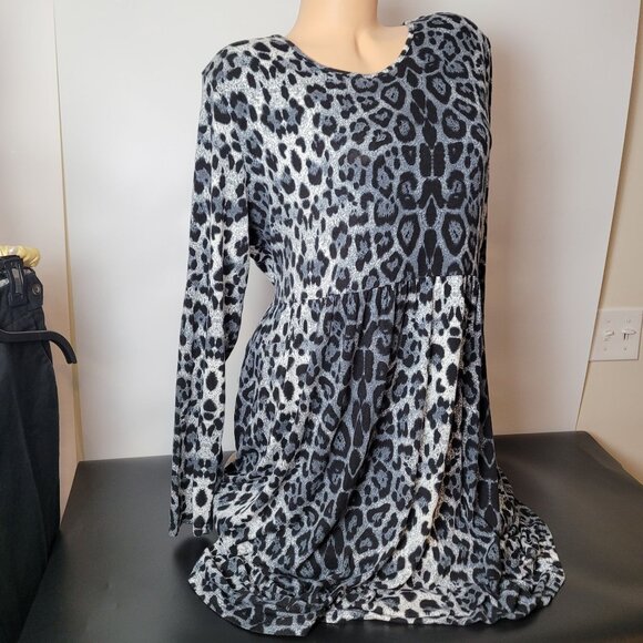 DB Moon 2XL Leopard Print Long Sleeve Dress W/ Pockets pair w/boots or heels - Picture 12 of 14